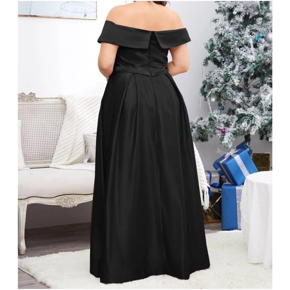 Off Shoulder Maxi Satin Column Plus Size Evening Dress brq1080-b